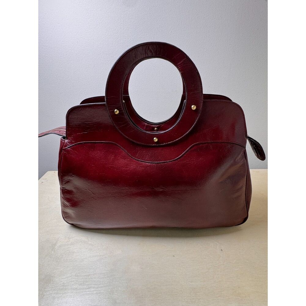 Etienne Aigner Oxblood Leather Lion Head Satchel Bag Vintage 60s 70s Avant Garde - Picture 3 of 14